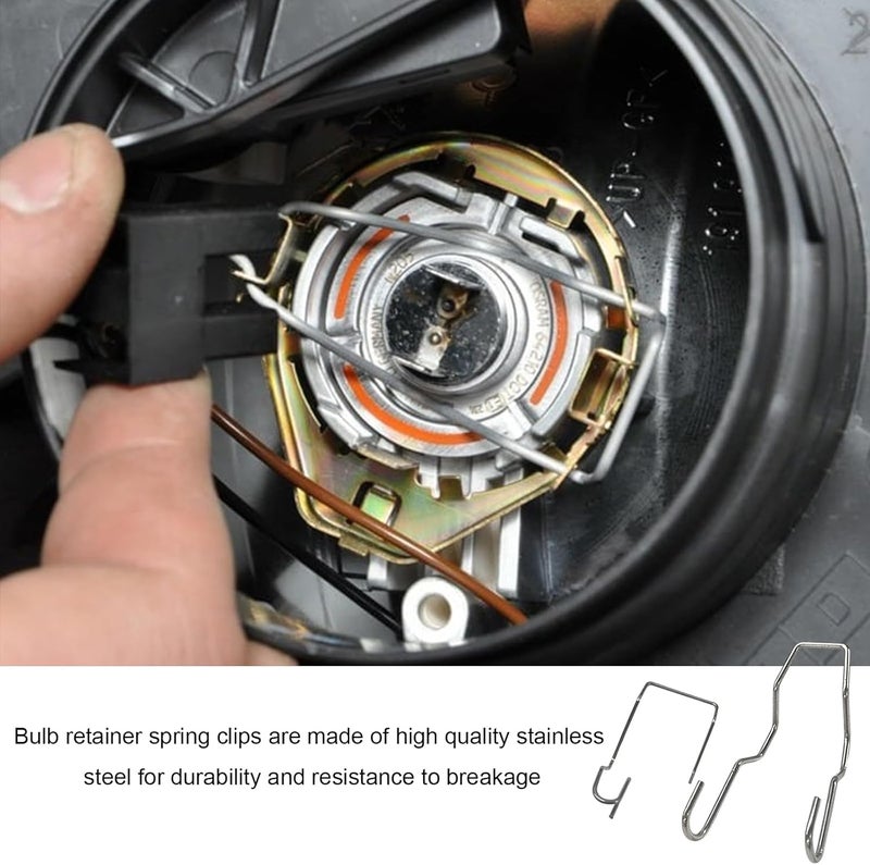 YTFRL 9PCS Bulb Retaining Spring Clips for H1/H3/H4/H7, Stainless Steel Car Dip Dipped Beam Bulb Holder, Universal Headlight Clamp Dipped Beam Bulbs Retainer for Most Vehicles - Image 4